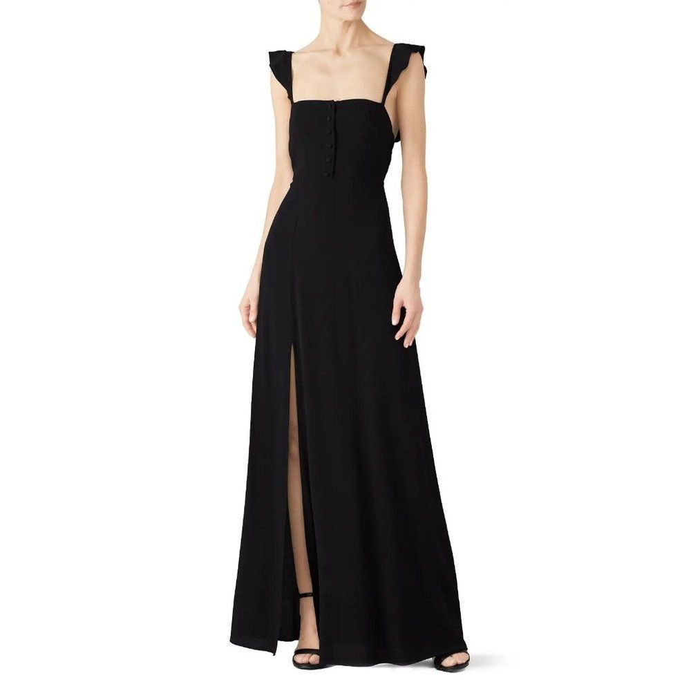 Flynn Skye Black Crepe Bardot Maxi Dress Size M